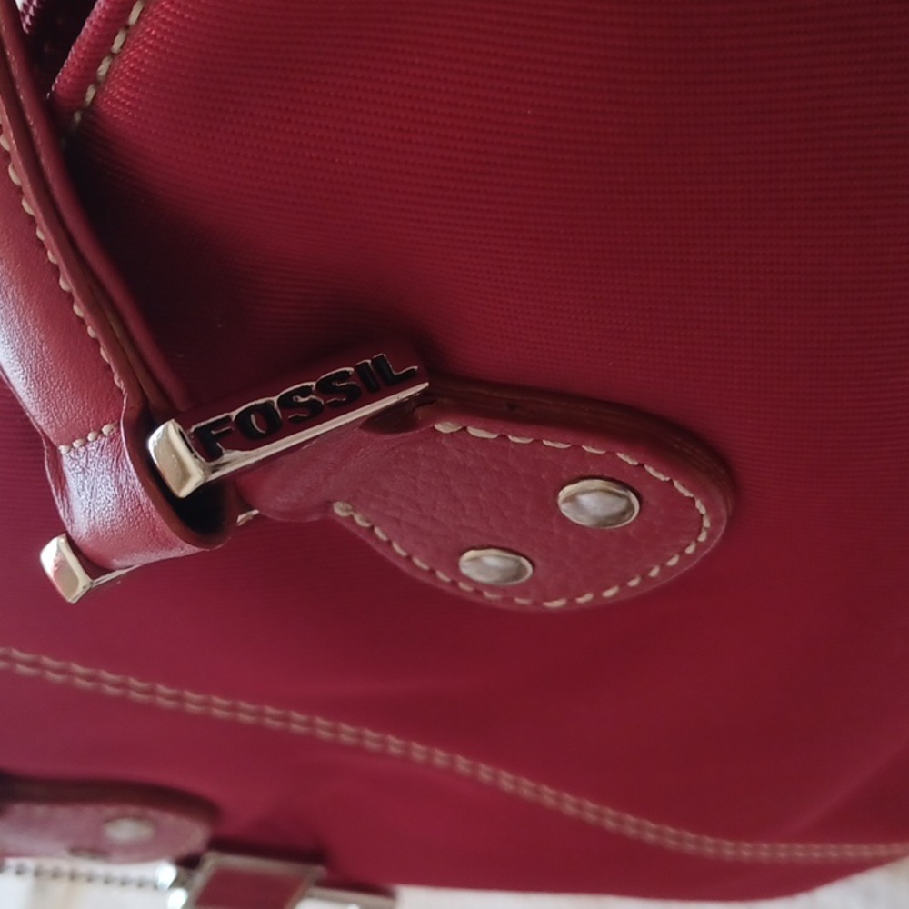 Fossil Vintage Dual Handle Red Nylon & Leather To… - image 4